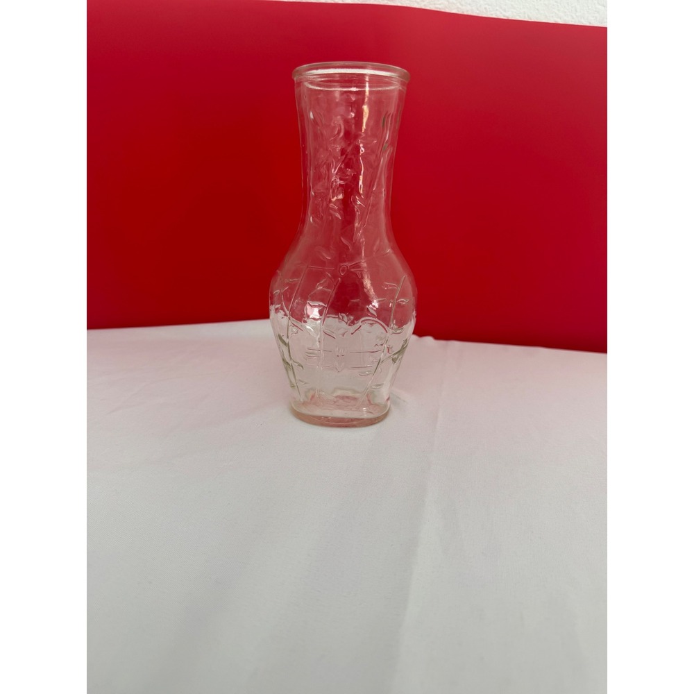 Vintage Clear Glass Bud Vase Embossed Floral Leaf Pattern 7 Inch Hourglass Shape